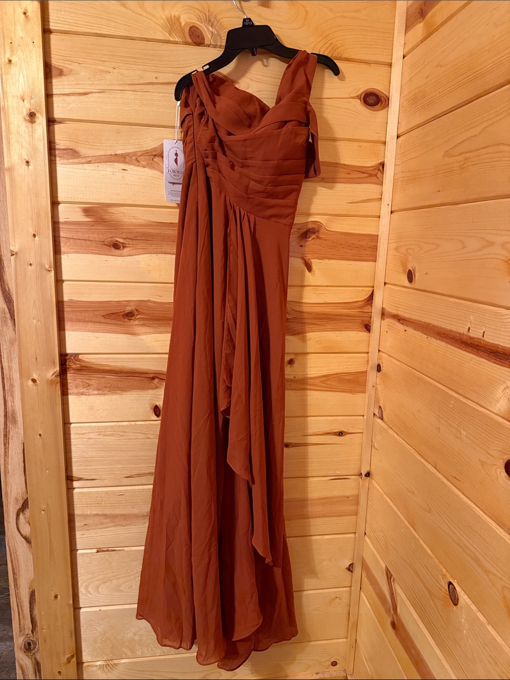 Rust One-Shoulder Chiffon Evening Dress